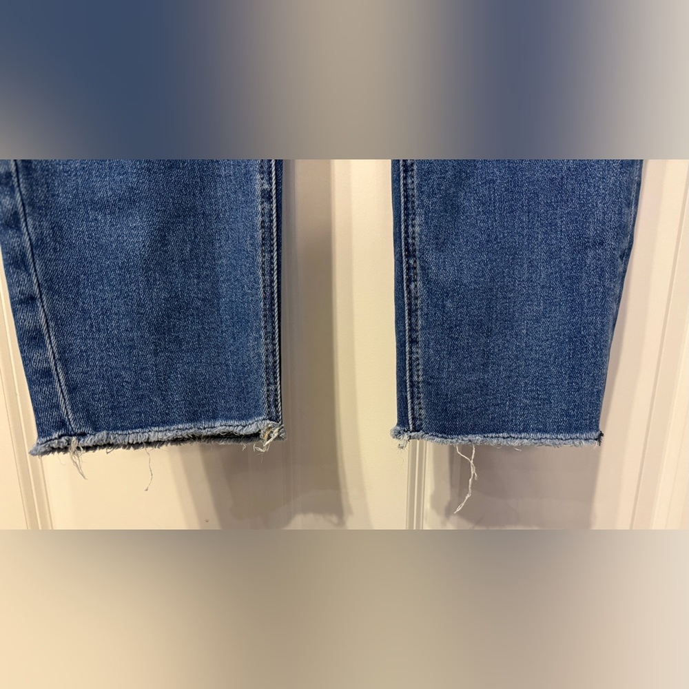 Denim Blue Straight Leg Women's Jeans With Raw Hem - Picture 3 of 5
